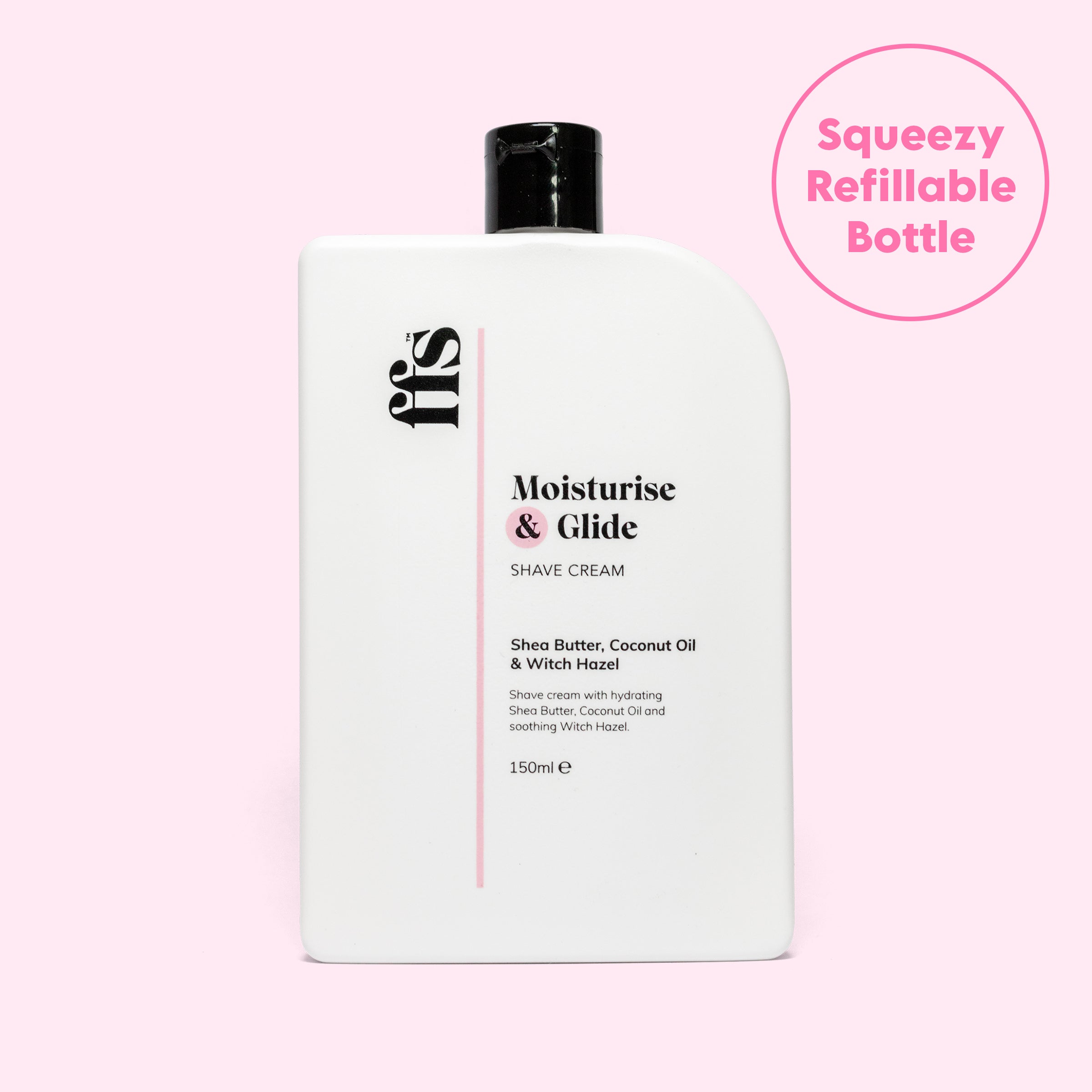 FFS Moisturise & Glide Shave Cream, 150ml squeezy refillable bottle with shea butter, coconut oil and witch hazel