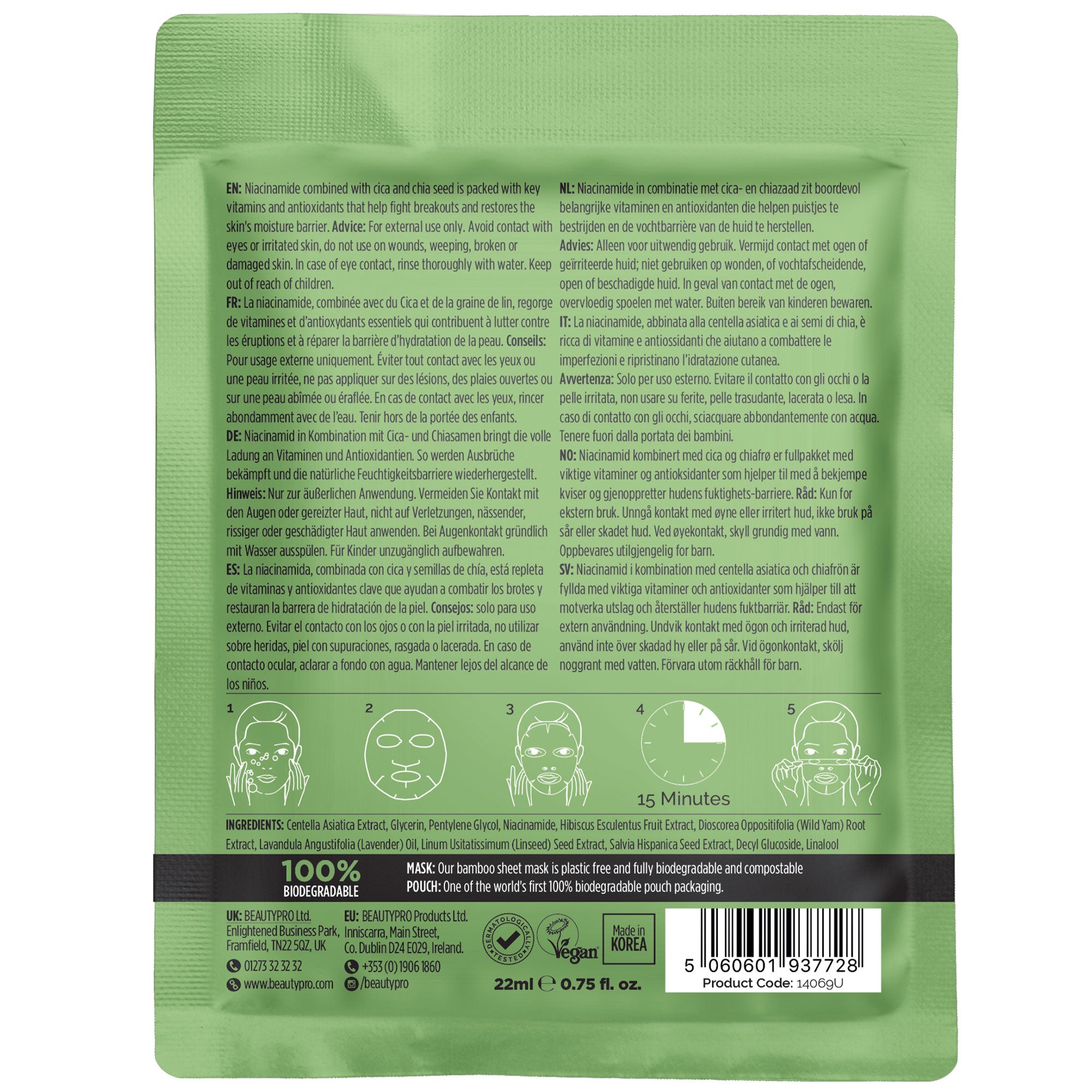 BEAUTYPRO Cica + Niacinamide Facial Sheet Mask